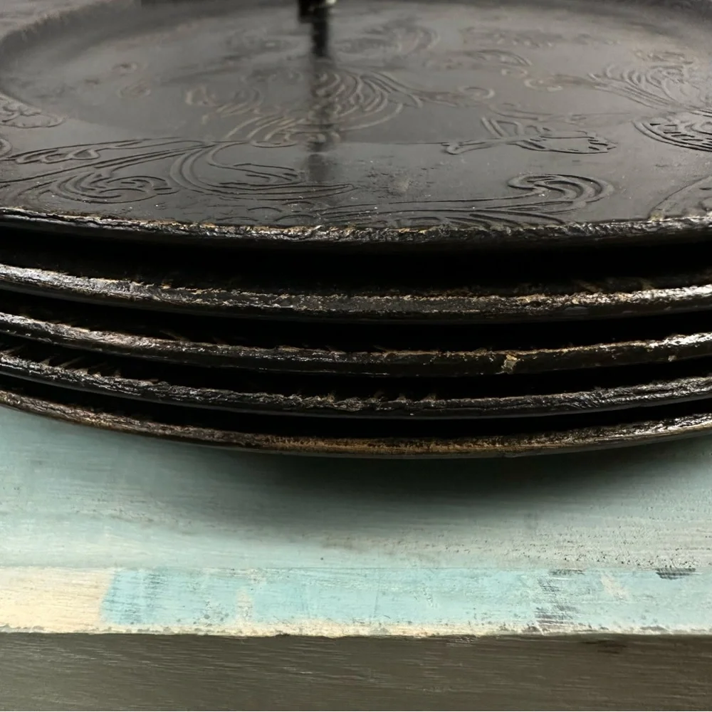 PIER 1 charger plates in burnished brown with gold embossing - Set of 6